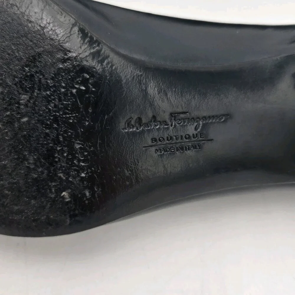 Vintage Salvatore Ferragamo Boutique Heels Womens 6.5 B Black Leather Shoes Logo